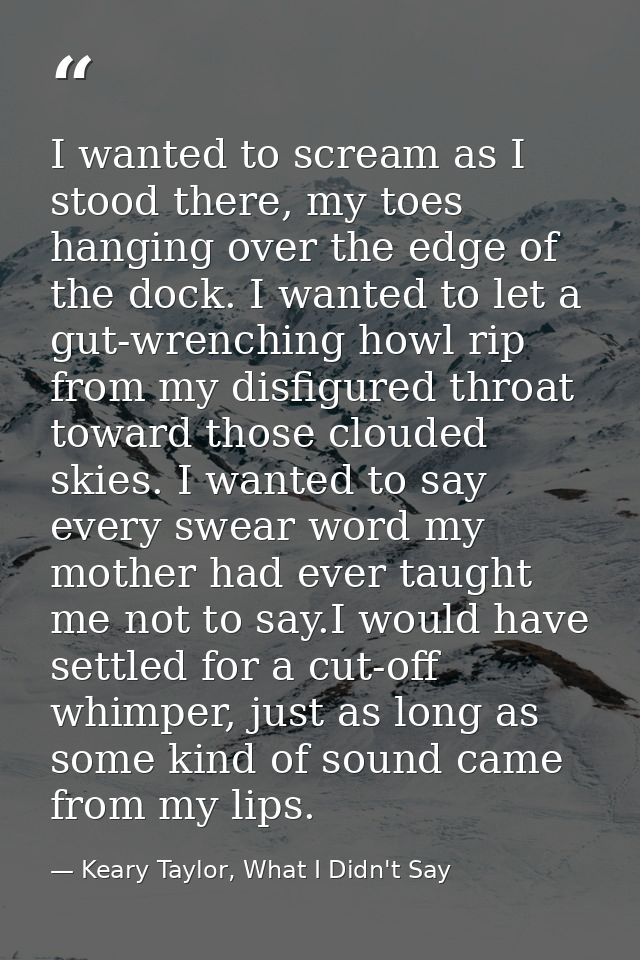 I wanted to scream as I stood there, my toes hanging over the edge of the dock. I wanted to let a gut-wrenching howl rip — Keary Taylor, What I Didn't Say