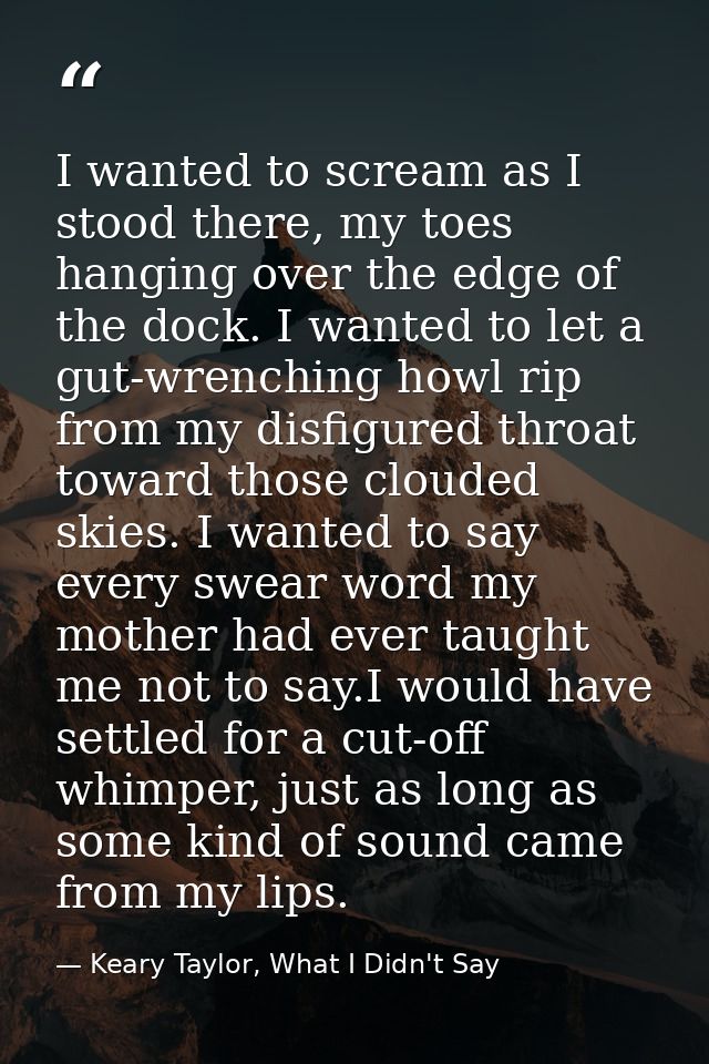 I wanted to scream as I stood there, my toes hanging over the edge of the dock. I wanted to let a gut-wrenching howl rip — Keary Taylor, What I Didn't Say