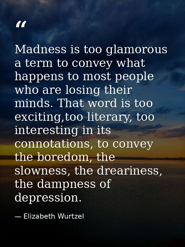 Madness is too glamorous a term to convey what happens to most people who are losing their minds. That word is too excit — Elizabeth Wurtzel