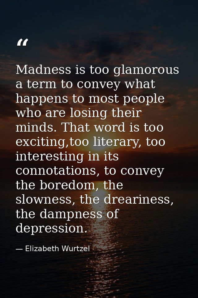 Madness is too glamorous a term to convey what happens to most people who are losing their minds. That word is too excit — Elizabeth Wurtzel