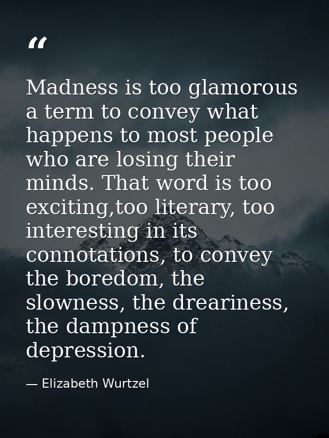 Madness is too glamorous a term to convey what happens to most people who are losing their minds. That word is too excit — Elizabeth Wurtzel