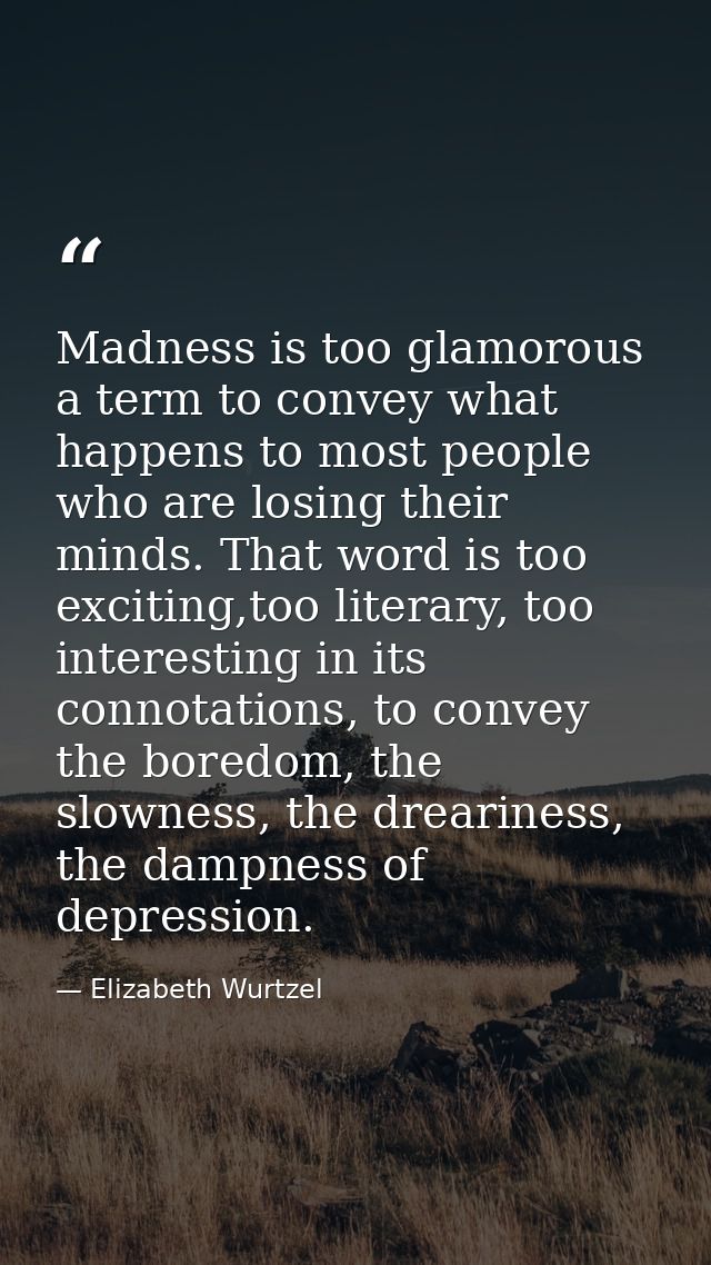 Madness is too glamorous a term to convey what happens to most people who are losing their minds. That word is too excit — Elizabeth Wurtzel