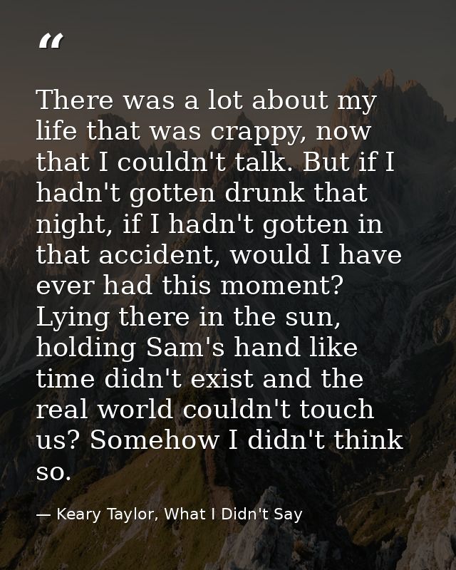 There was a lot about my life that was crappy, now that I couldn't talk. But if I hadn't gotten drunk that night, if I h — Keary Taylor, What I Didn't Say