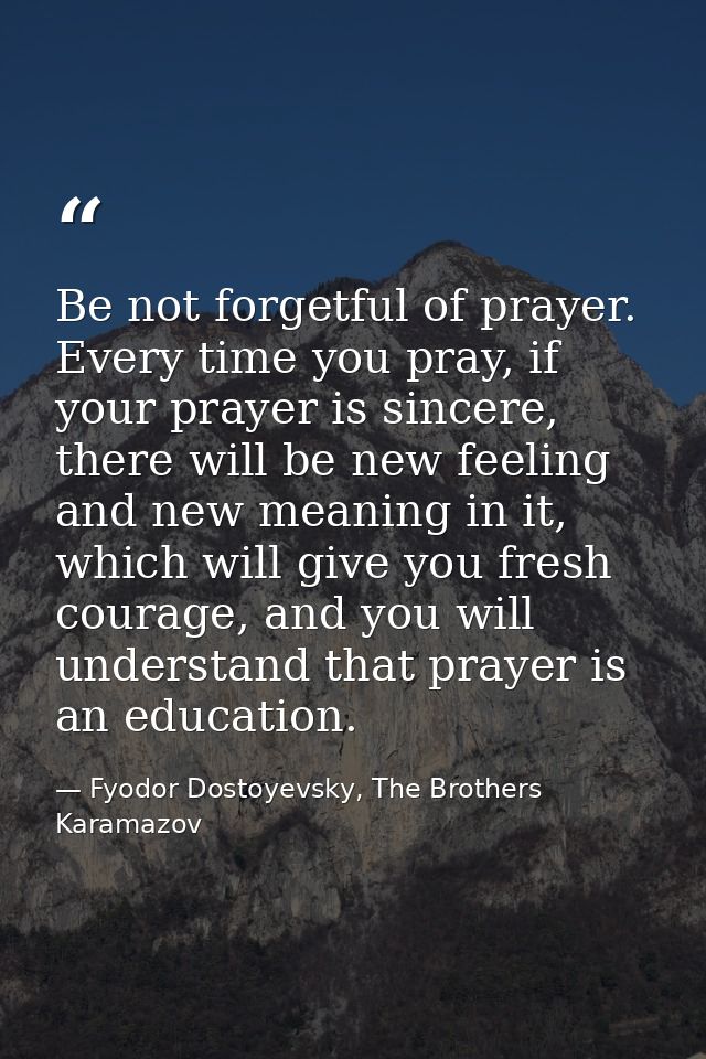 Be not forgetful of prayer. Every time you pray, if your prayer is sincere, there will be new feeling and new meaning in — Fyodor Dostoyevsky, The Brothers Karamazov
