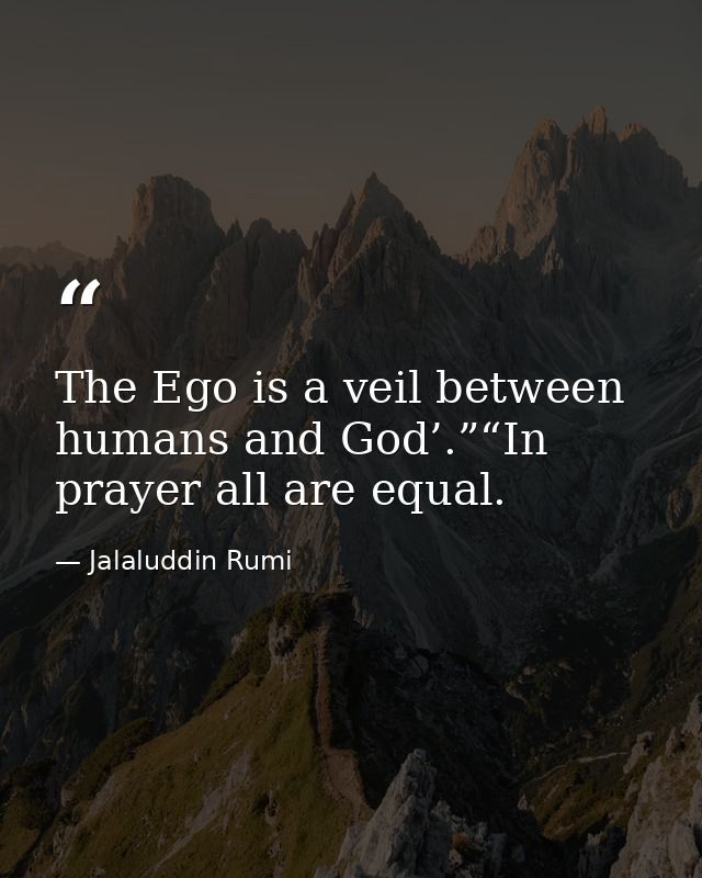 The Ego is a veil between humans and God’.”“In prayer all are equal. — Jalaluddin Rumi