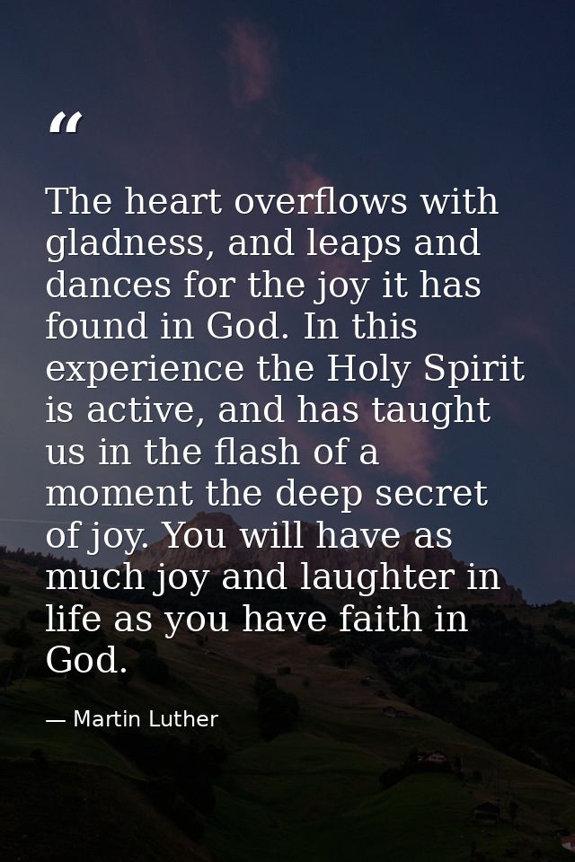 The heart overflows with gladness, and leaps and dances for the joy it has found in God. In this experience the Holy Spi — Martin Luther