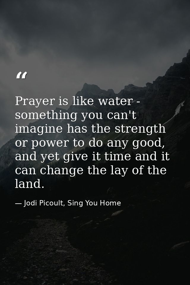 Prayer is like water - something you can't imagine has the strength or power to do any good, and yet give it time and it — Jodi Picoult, Sing You Home