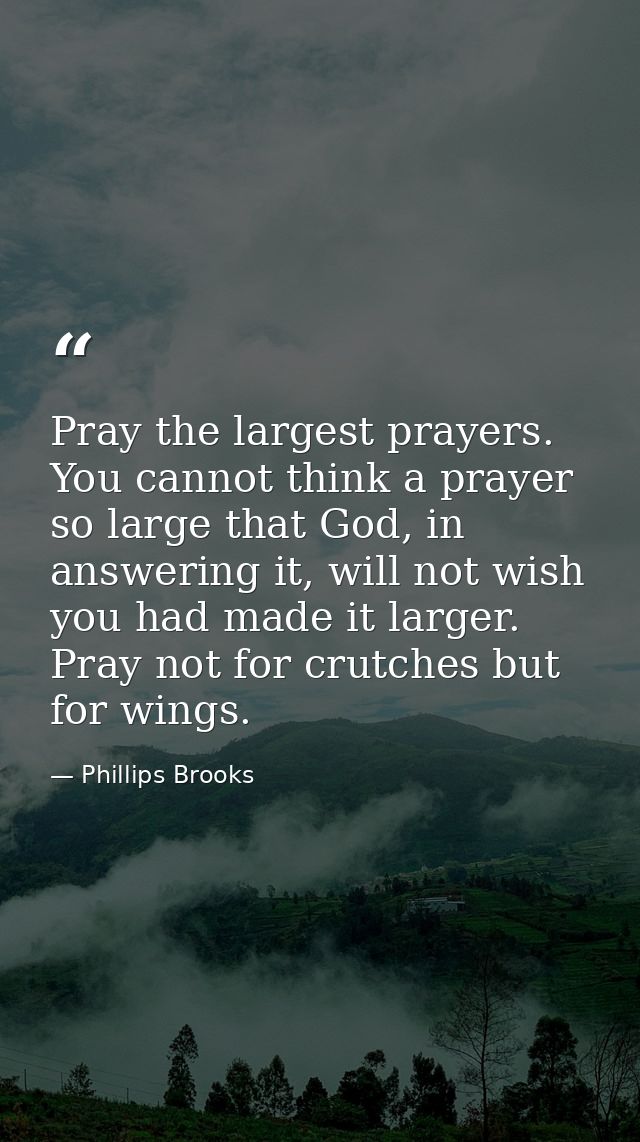 Pray the largest prayers. You cannot think a prayer so large that God, in answering it, will not wish you had made it la — Phillips Brooks