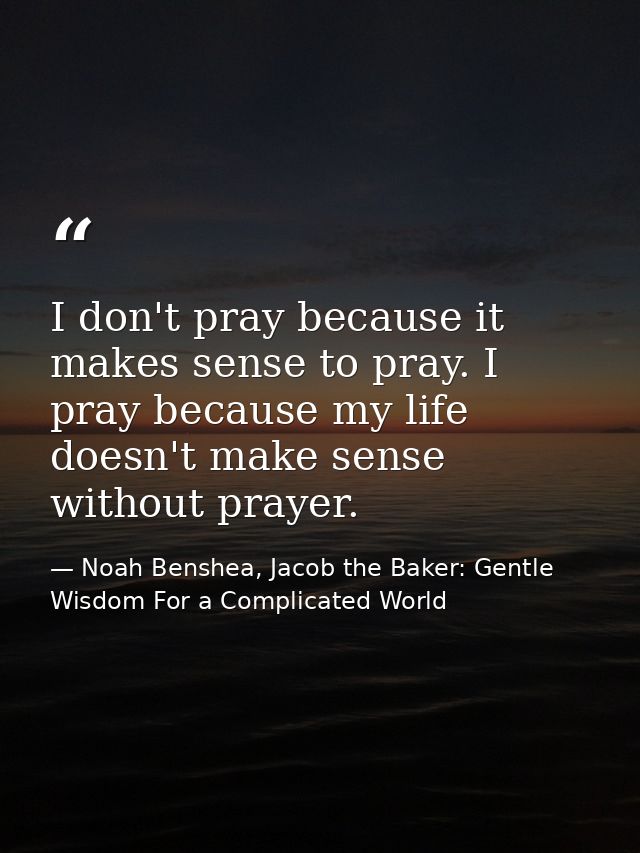 I don't pray because it makes sense to pray. I pray because my life doesn't make sense without prayer. — Noah Benshea, Jacob the Baker: Gentle Wisdom For a Complicated World