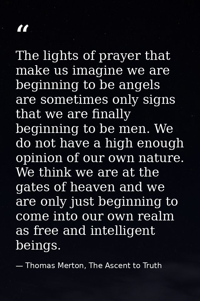 The lights of prayer that make us imagine we are beginning to be angels are sometimes only signs that we are finally beg — Thomas Merton, The Ascent to Truth