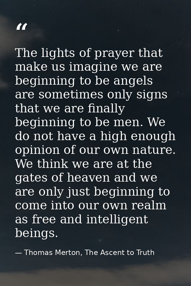 The lights of prayer that make us imagine we are beginning to be angels are sometimes only signs that we are finally beg — Thomas Merton, The Ascent to Truth