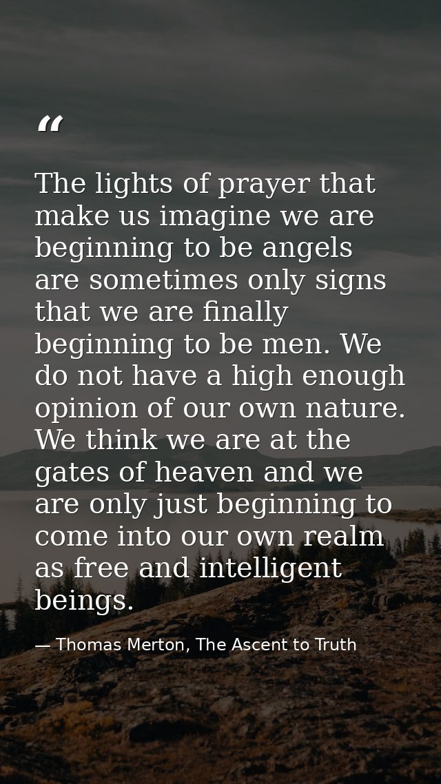 The lights of prayer that make us imagine we are beginning to be angels are sometimes only signs that we are finally beg — Thomas Merton, The Ascent to Truth