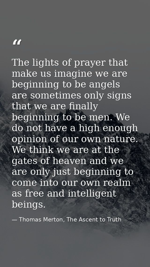 The lights of prayer that make us imagine we are beginning to be angels are sometimes only signs that we are finally beg — Thomas Merton, The Ascent to Truth