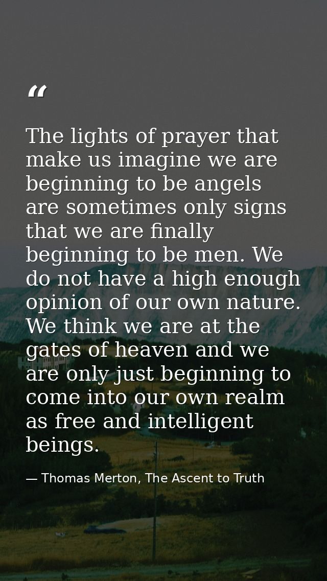 The lights of prayer that make us imagine we are beginning to be angels are sometimes only signs that we are finally beg — Thomas Merton, The Ascent to Truth