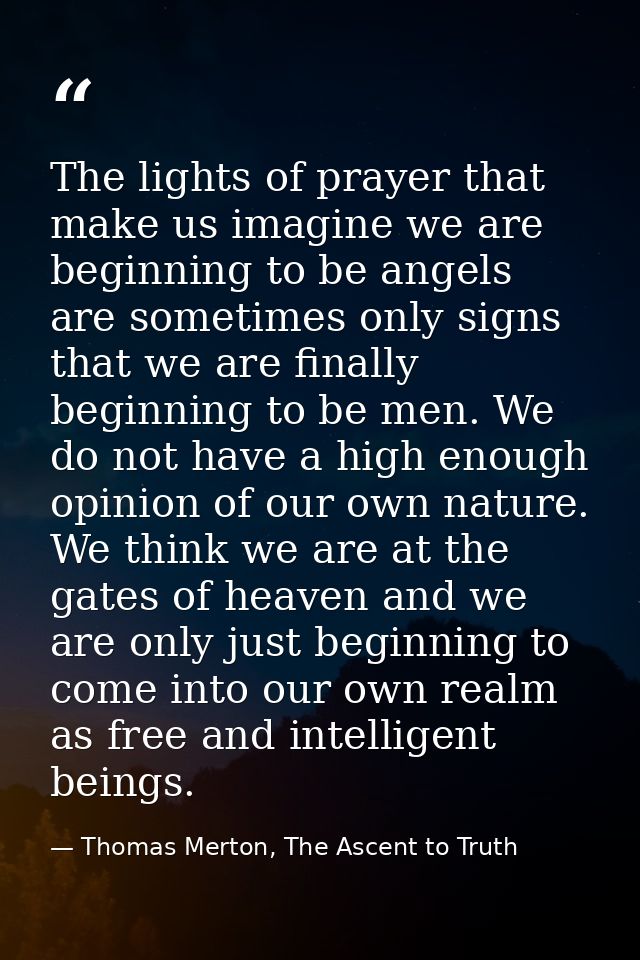 The lights of prayer that make us imagine we are beginning to be angels are sometimes only signs that we are finally beg — Thomas Merton, The Ascent to Truth