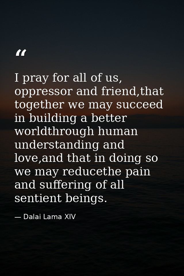 I pray for all of us, oppressor and friend,that together we may succeed in building a better worldthrough human understa — Dalai Lama XIV