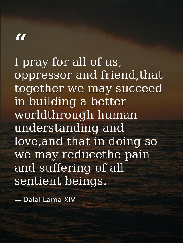 I pray for all of us, oppressor and friend,that together we may succeed in building a better worldthrough human understa — Dalai Lama XIV