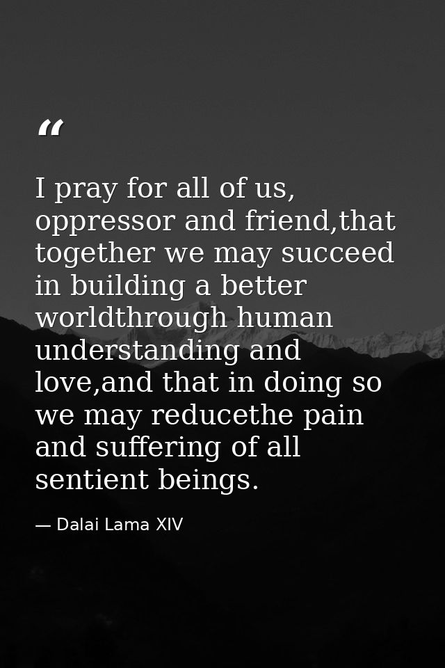I pray for all of us, oppressor and friend,that together we may succeed in building a better worldthrough human understa — Dalai Lama XIV