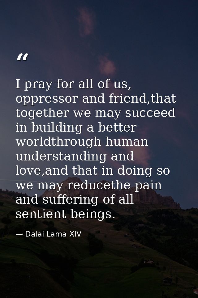 I pray for all of us, oppressor and friend,that together we may succeed in building a better worldthrough human understa — Dalai Lama XIV