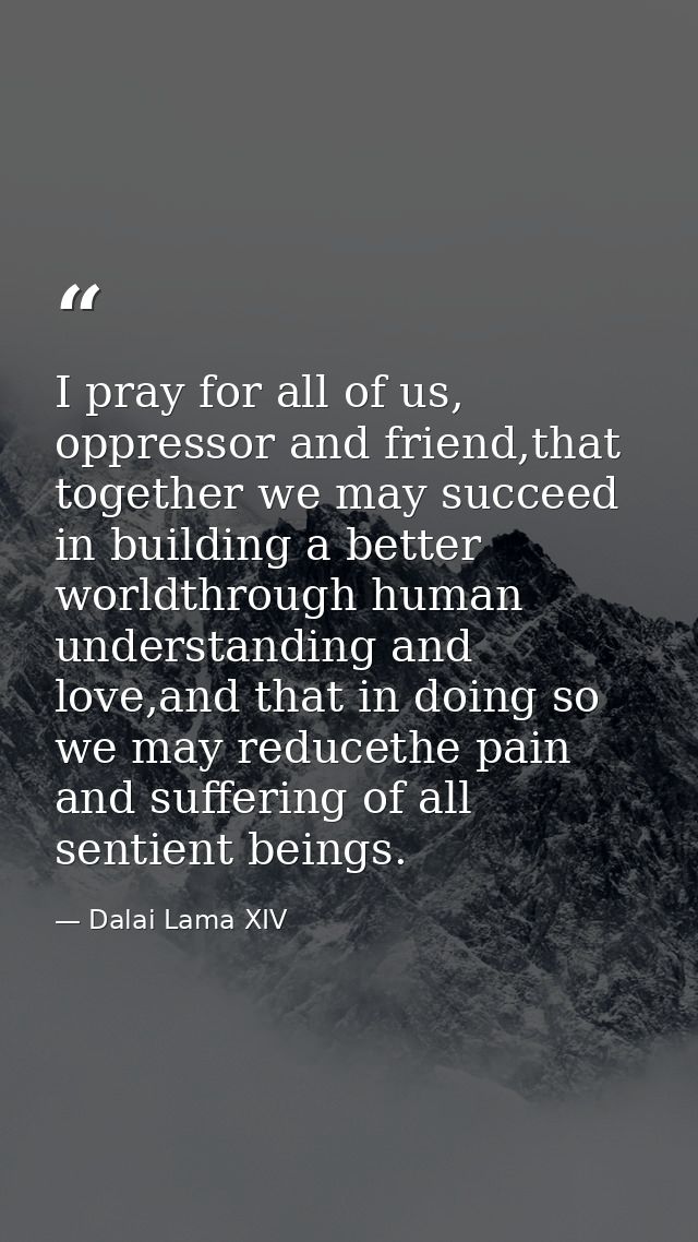 I pray for all of us, oppressor and friend,that together we may succeed in building a better worldthrough human understa — Dalai Lama XIV
