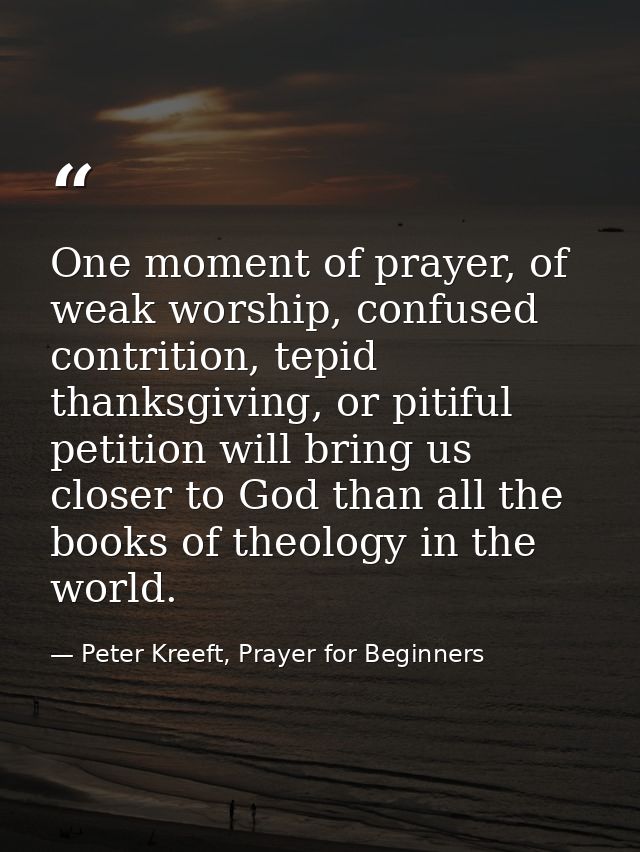 One moment of prayer, of weak worship, confused contrition, tepid thanksgiving, or pitiful petition will bring us closer — Peter Kreeft, Prayer for Beginners