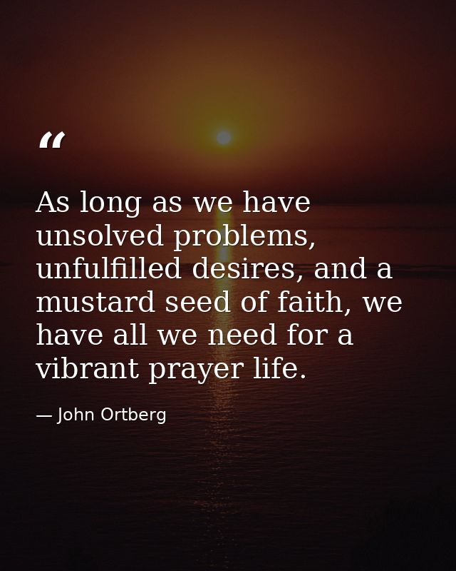 As long as we have unsolved problems, unfulfilled desires, and a mustard seed of faith, we have all we need for a vibran — John Ortberg