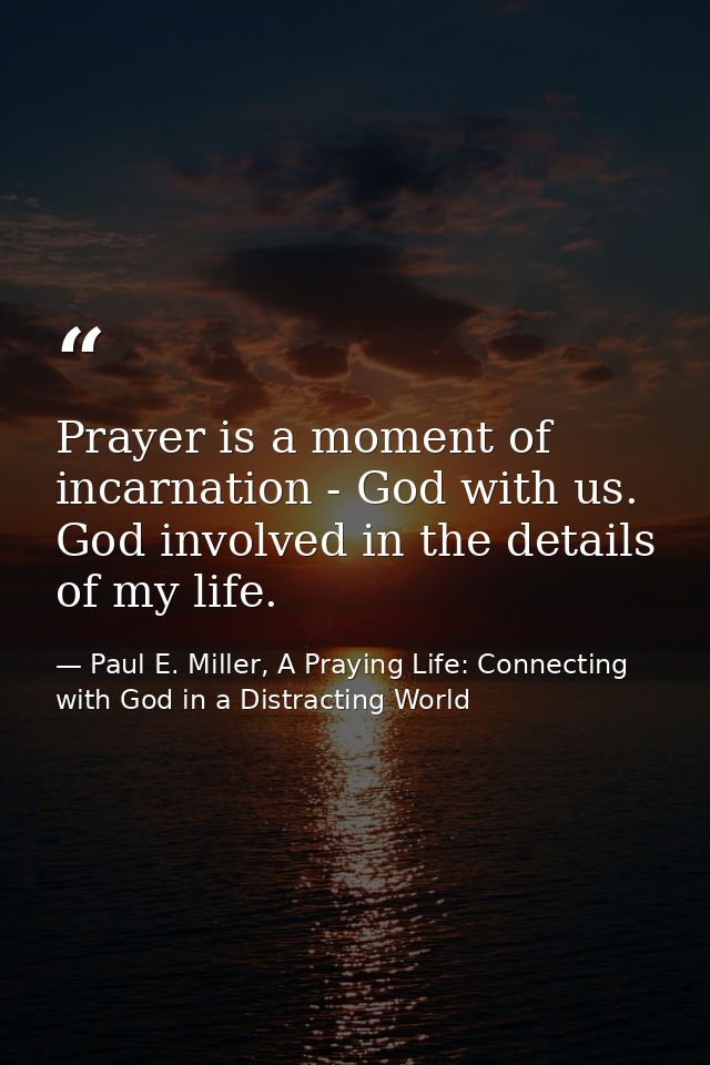 Prayer is a moment of incarnation - God with us. God involved in the details of my life. — Paul E. Miller, A Praying Life: Connecting with God in a Distracting World