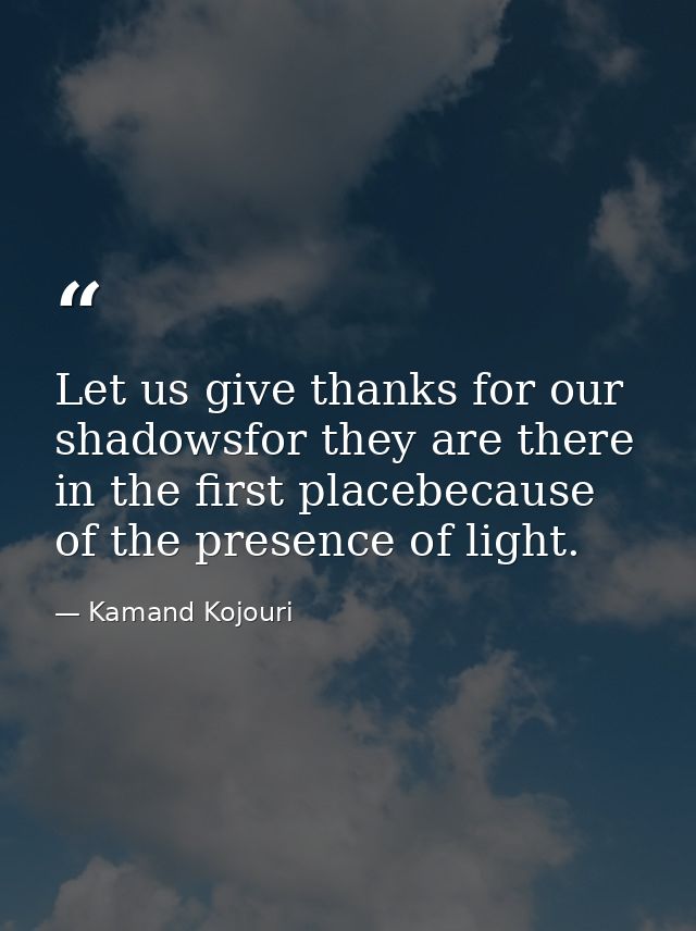 Let us give thanks for our shadowsfor they are there in the first placebecause of the presence of light. — Kamand Kojouri