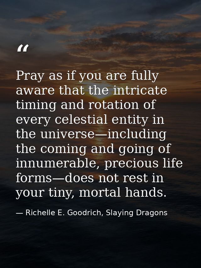 Pray as if you are fully aware that the intricate timing and rotation of every celestial entity in the universe—includin — Richelle E. Goodrich, Slaying Dragons