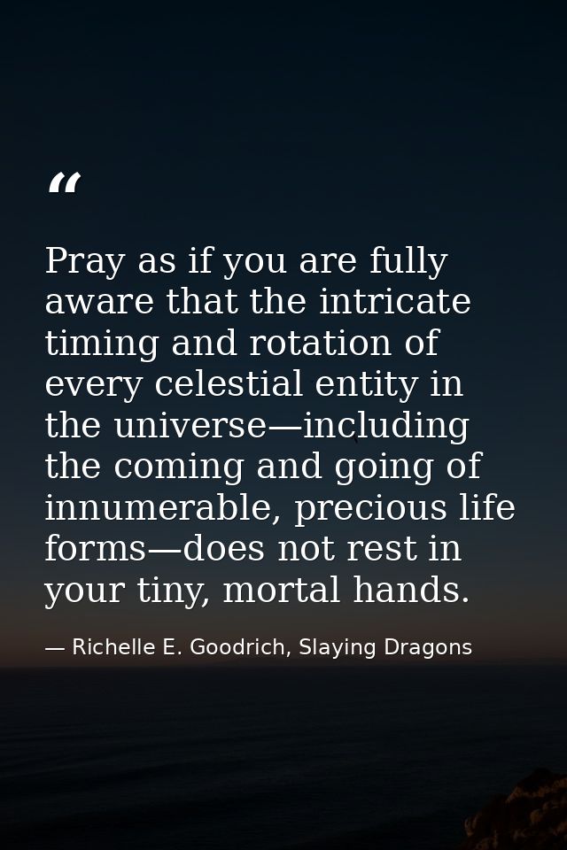 Pray as if you are fully aware that the intricate timing and rotation of every celestial entity in the universe—includin — Richelle E. Goodrich, Slaying Dragons