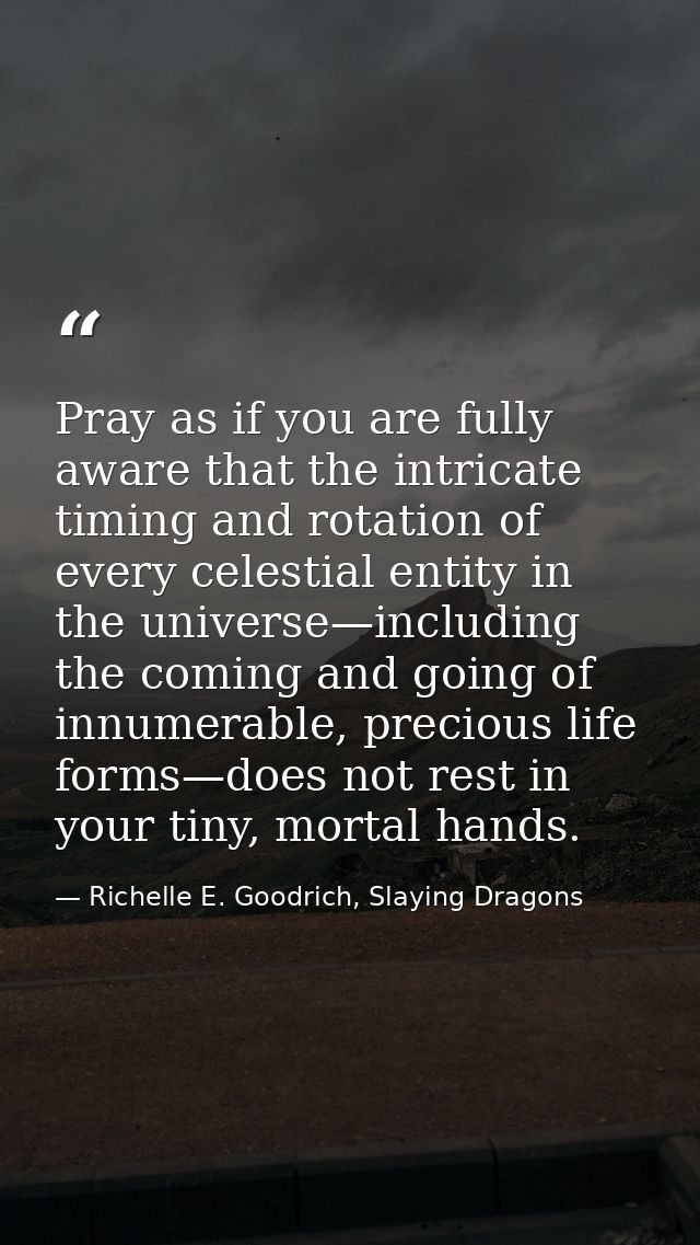 Pray as if you are fully aware that the intricate timing and rotation of every celestial entity in the universe—includin — Richelle E. Goodrich, Slaying Dragons