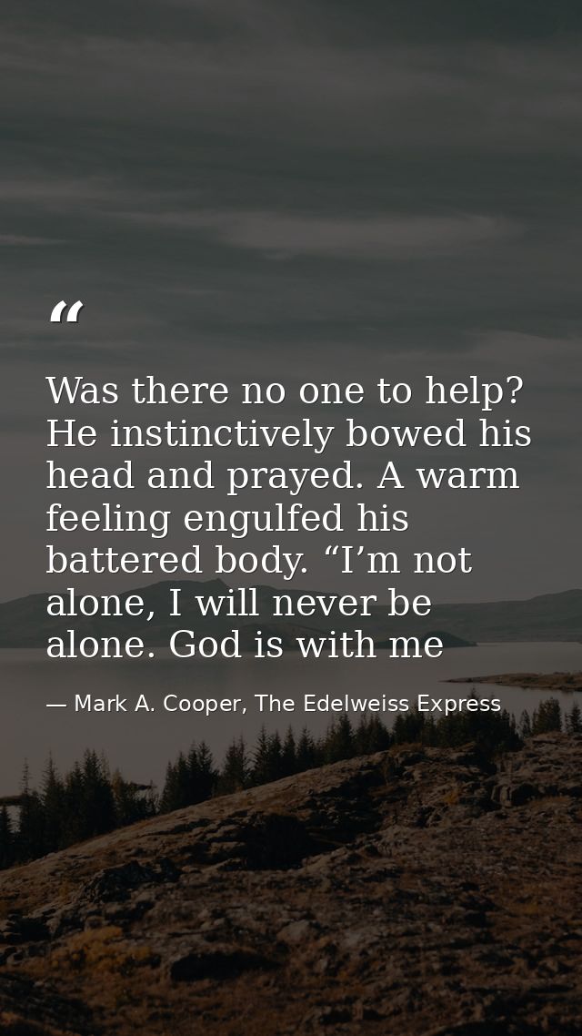 Was there no one to help? He instinctively bowed his head and prayed. A warm feeling engulfed his battered body. “I’m no — Mark A. Cooper, The Edelweiss Express