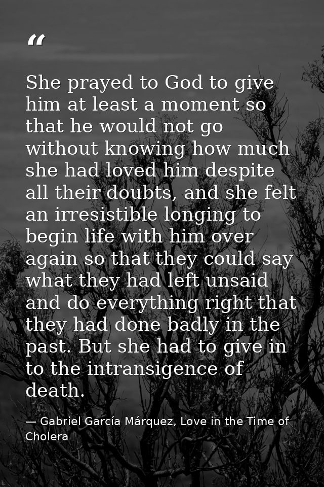 She prayed to God to give him at least a moment so that he would not go without knowing how much she had loved him despi — Gabriel García Márquez, Love in the Time of Cholera
