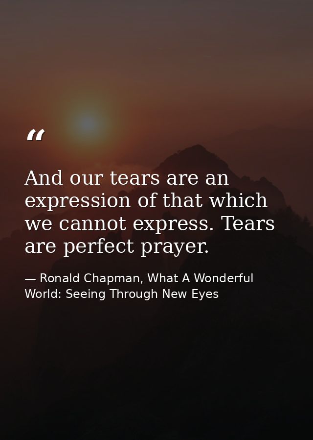 And our tears are an expression of that which we cannot express. Tears are perfect prayer. — Ronald Chapman, What A Wonderful World: Seeing Through New Eyes