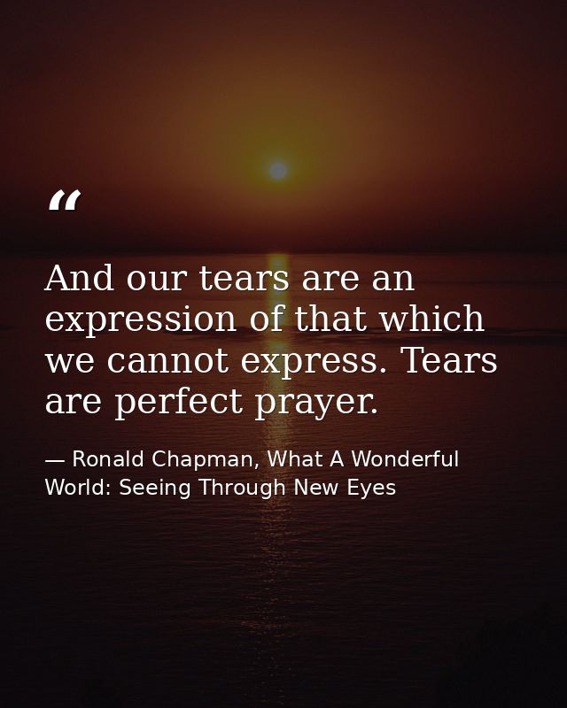 And our tears are an expression of that which we cannot express. Tears are perfect prayer. — Ronald Chapman, What A Wonderful World: Seeing Through New Eyes