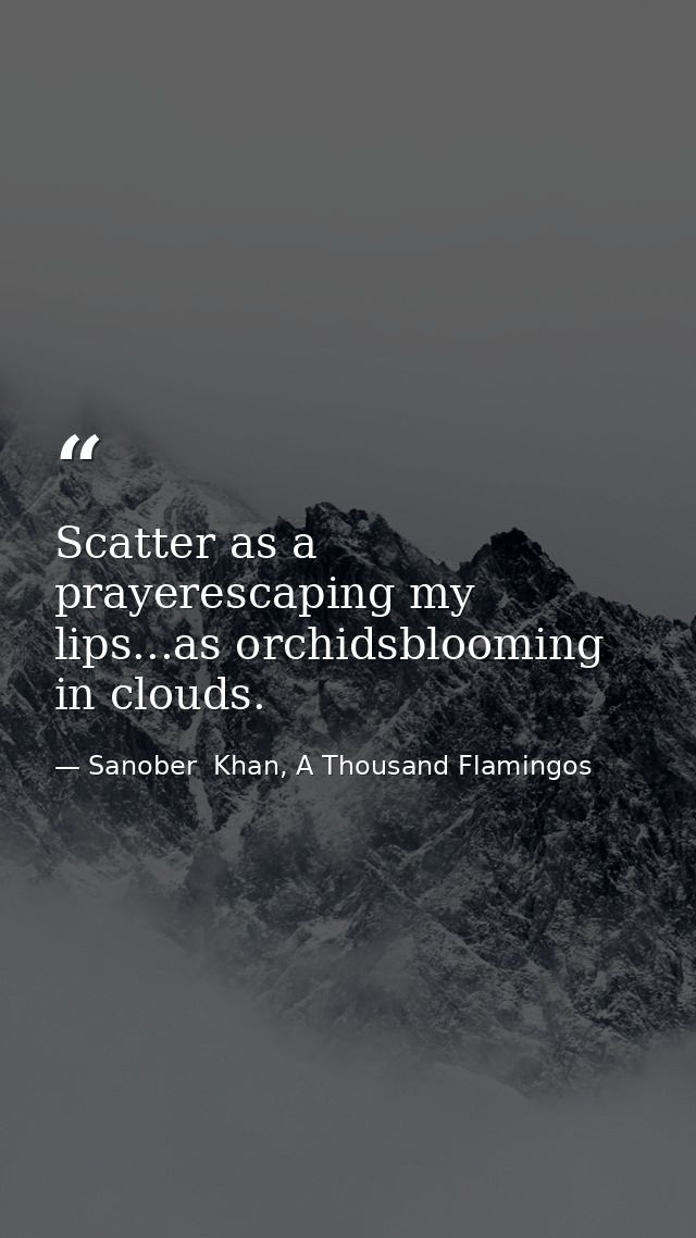 Scatter as a prayerescaping my lips...as orchidsblooming in clouds. — Sanober  Khan, A Thousand Flamingos
