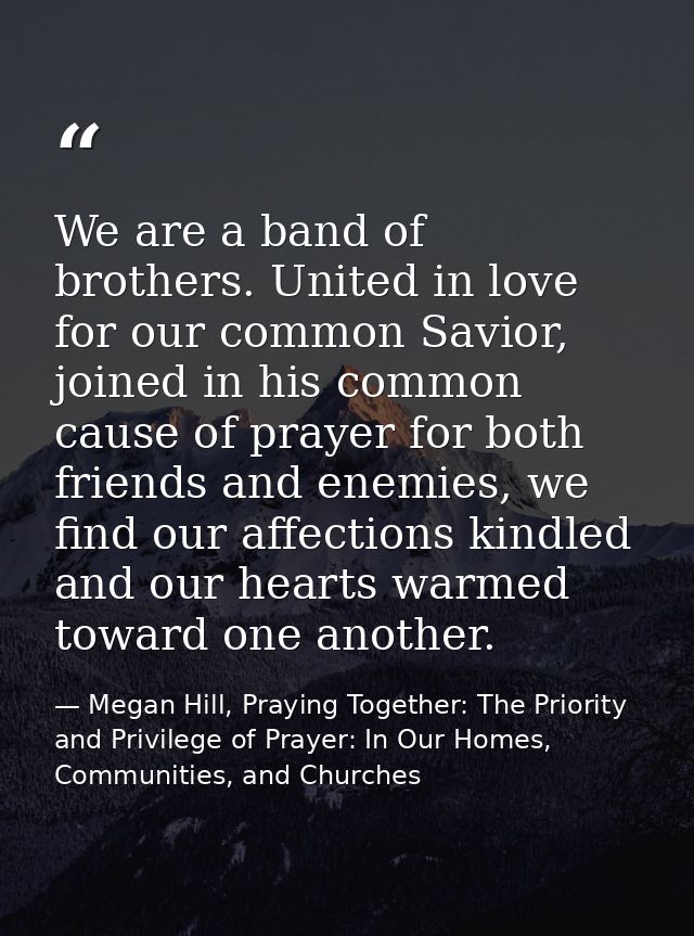 We are a band of brothers. United in love for our common Savior, joined in his common cause of prayer for both friends a — Megan Hill, Praying Together: The Priority and Privilege of Prayer: In Our Homes, Communities, and Churches