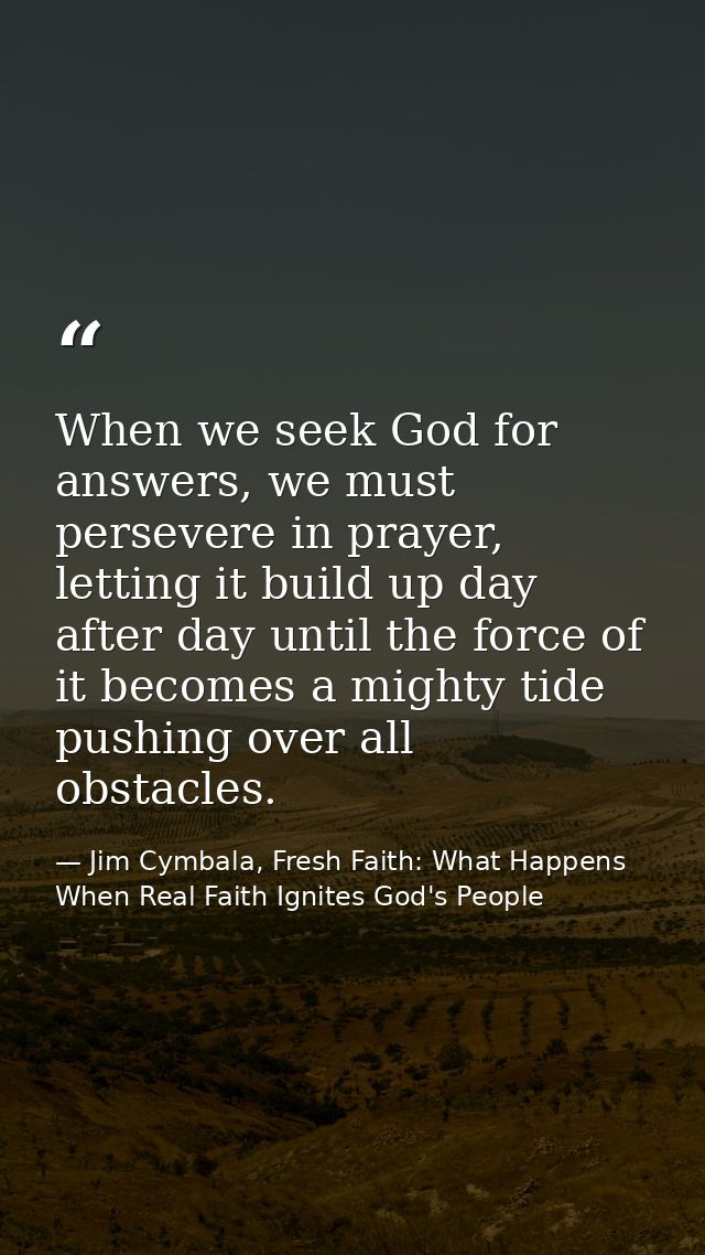 When we seek God for answers, we must persevere in prayer, letting it build up day after day until the force of it becom — Jim Cymbala, Fresh Faith: What Happens When Real Faith Ignites God's People