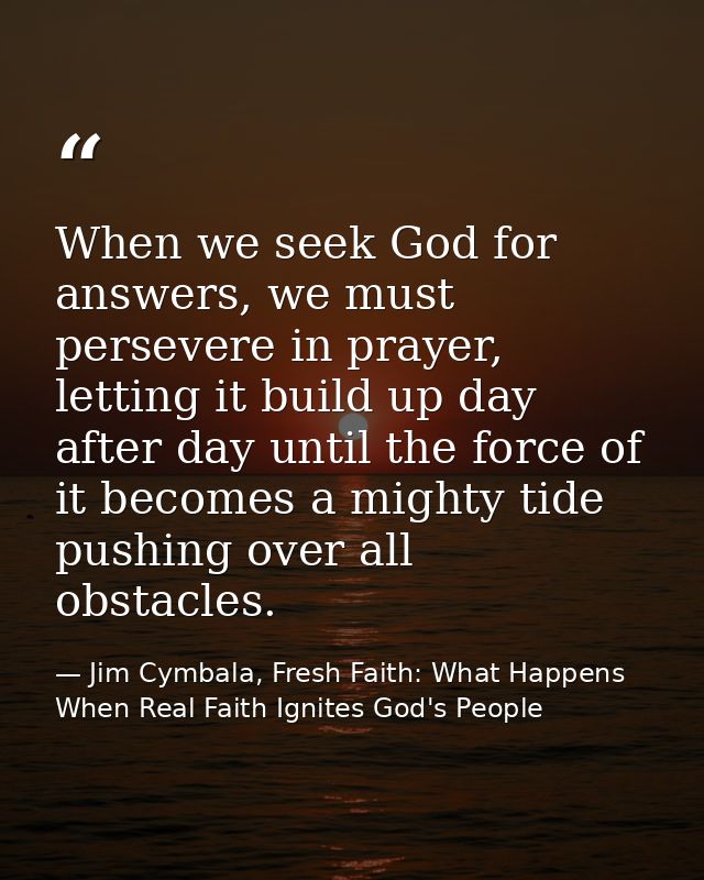 When we seek God for answers, we must persevere in prayer, letting it build up day after day until the force of it becom — Jim Cymbala, Fresh Faith: What Happens When Real Faith Ignites God's People