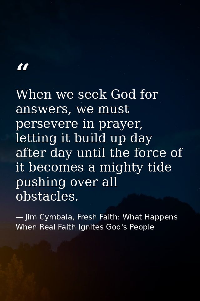 When we seek God for answers, we must persevere in prayer, letting it build up day after day until the force of it becom — Jim Cymbala, Fresh Faith: What Happens When Real Faith Ignites God's People