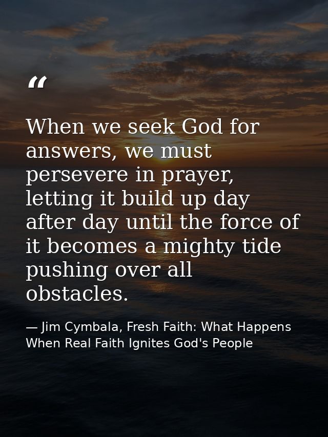 When we seek God for answers, we must persevere in prayer, letting it build up day after day until the force of it becom — Jim Cymbala, Fresh Faith: What Happens When Real Faith Ignites God's People