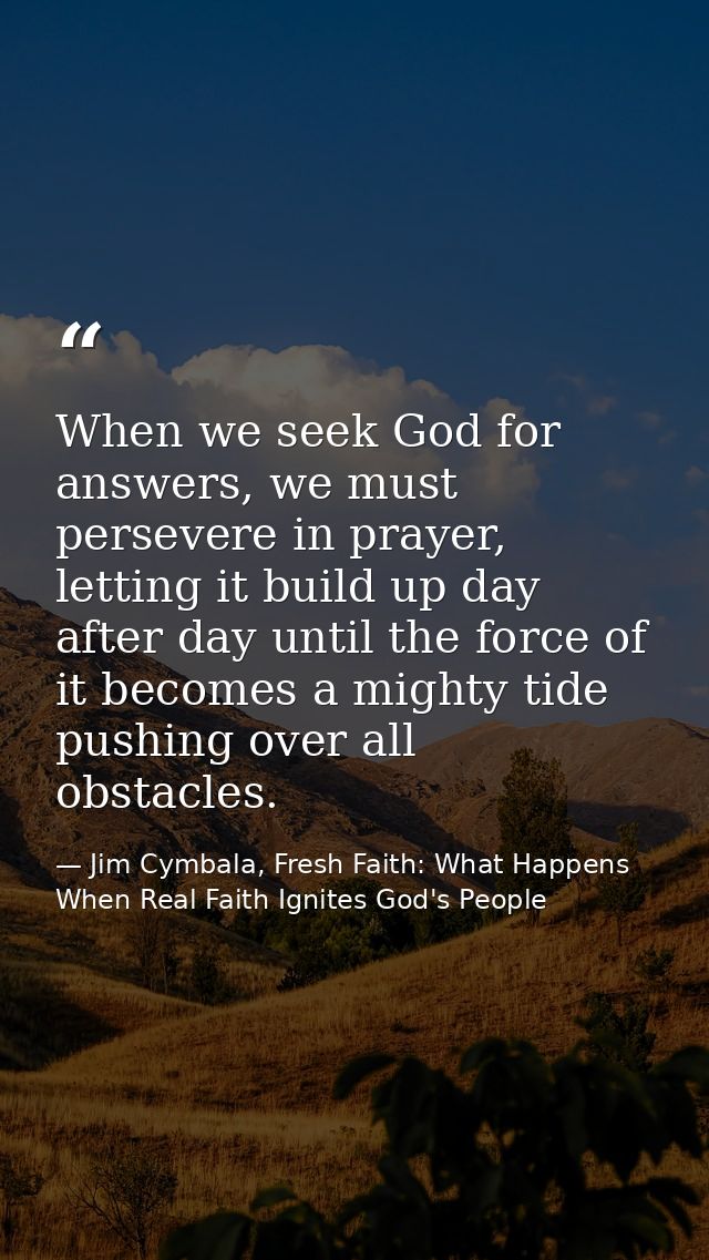 When we seek God for answers, we must persevere in prayer, letting it build up day after day until the force of it becom — Jim Cymbala, Fresh Faith: What Happens When Real Faith Ignites God's People