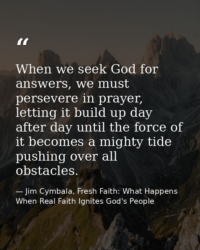 When we seek God for answers, we must persevere in prayer, letting it build up day after day until the force of it becom — Jim Cymbala, Fresh Faith: What Happens When Real Faith Ignites God's People