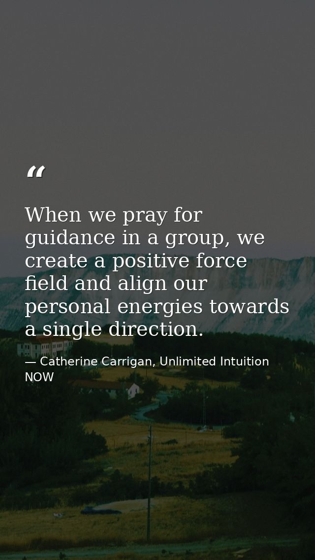When we pray for guidance in a group, we create a positive force field and align our personal energies towards a single  — Catherine Carrigan, Unlimited Intuition NOW