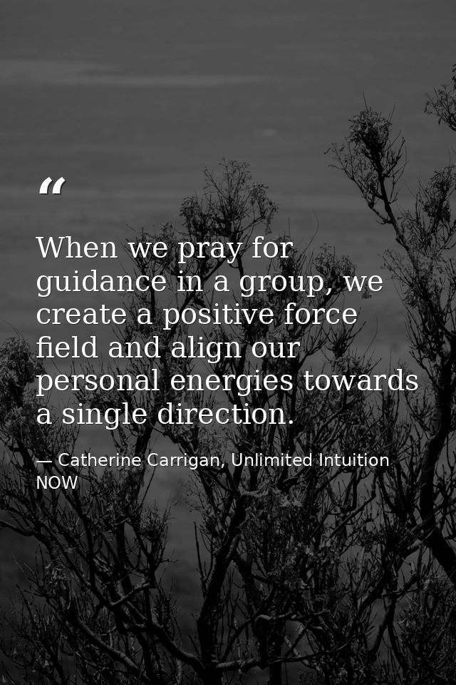 When we pray for guidance in a group, we create a positive force field and align our personal energies towards a single  — Catherine Carrigan, Unlimited Intuition NOW