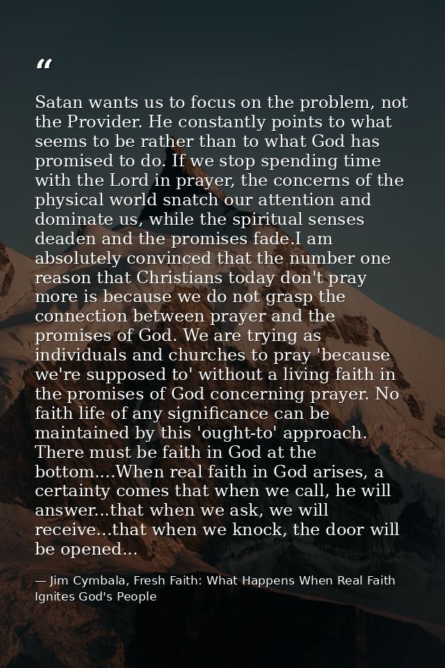 Satan wants us to focus on the problem, not the Provider. He constantly points to what seems to be rather than to what G — Jim Cymbala, Fresh Faith: What Happens When Real Faith Ignites God's People