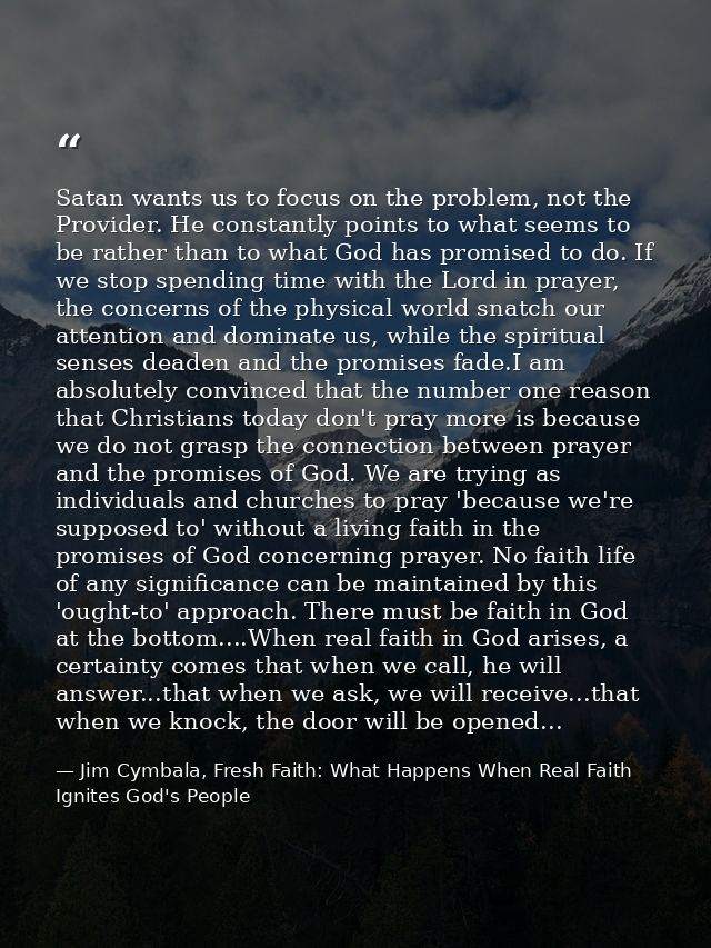 Satan wants us to focus on the problem, not the Provider. He constantly points to what seems to be rather than to what G — Jim Cymbala, Fresh Faith: What Happens When Real Faith Ignites God's People
