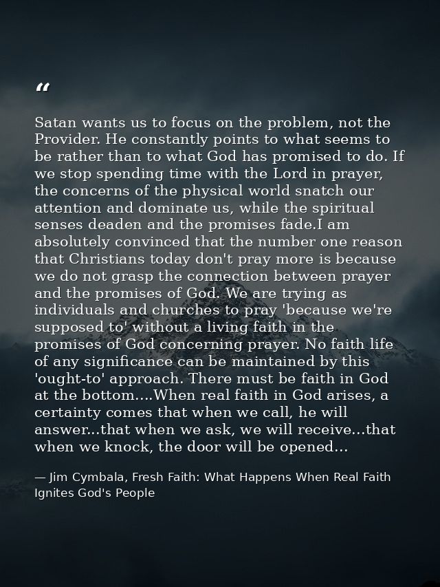 Satan wants us to focus on the problem, not the Provider. He constantly points to what seems to be rather than to what G — Jim Cymbala, Fresh Faith: What Happens When Real Faith Ignites God's People