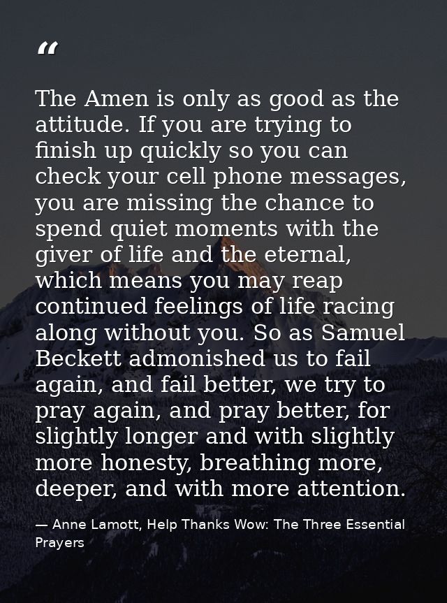 The Amen is only as good as the attitude. If you are trying to finish up quickly so you can check your cell phone messag — Anne Lamott, Help Thanks Wow: The Three Essential Prayers