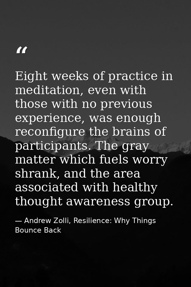 Eight weeks of practice in meditation, even with those with no previous experience, was enough reconfigure the brains of — Andrew Zolli, Resilience: Why Things Bounce Back